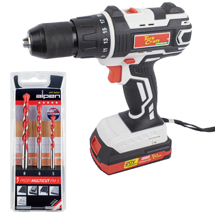 Tork Craft Cordless Impact Driver & Alpen Multicut Drill Bit Set - Power Tool Combo