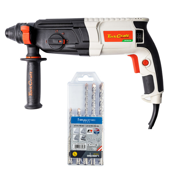 TorkCraft Rotary Hammer TCRH0800 with Alpen SDS-plus Drill Bit Set MB 5