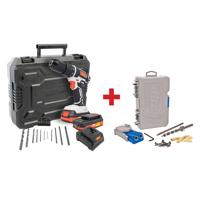 Tonk Craft TC20030 Drill Driver Kit with Pocket Hole Jig. Cordless Power Tool Set. Includes Drill, Battery, Case, Jig, and Accessories