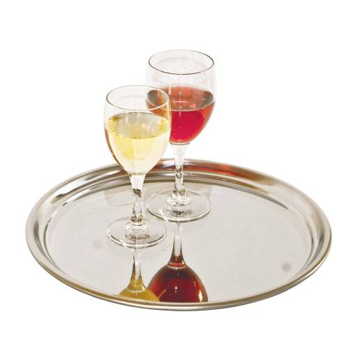 Stainless Steel Tray with Wine Glasses: 330mm Round Serving Tray for Drinks, Beverages, Cocktails by GLOBAL at chavda.com