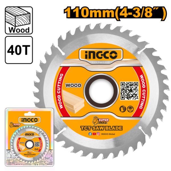 INGCO TCT Saw Blade 40T 110mm for Wood Cutting - TSB111555 | High-Quality Woodworking Tool