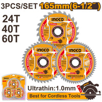 INGCO ACC BLADE TCT  SET 24-60T 165MM WOOD 3PCS