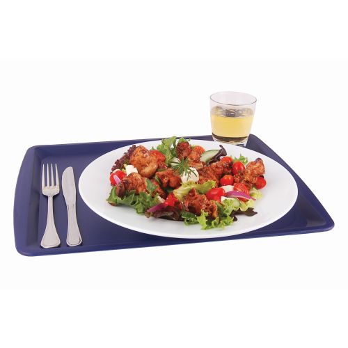 Tuff Tray Rectangular No 12 Blue: Non-Slip Meal Tray with Salad, Chicken, Cutlery & Drink. Restaurant & Institutional Use | Chavda