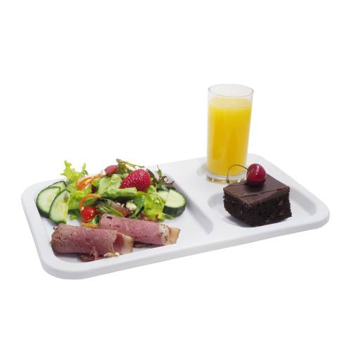 Tuff Tray 3-Compartment Food Tray: Salad, Meat, Brownie, Juice on Cafeteria Tray | Chavda.com - Meal tray, Hospital tray, School lunch