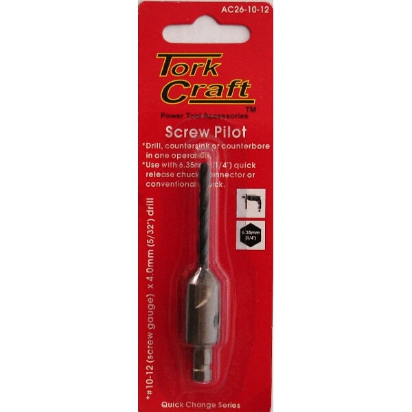 Tork Craft Screw Pilot No. 10-12 Drill Countersink for Woodworking & DIY Projects - Close Up