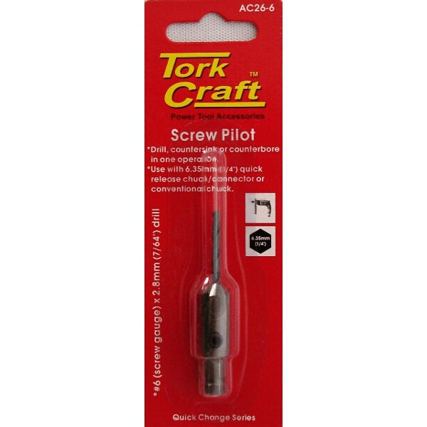 TorkCraft Screw Pilot #6: Drill & Countersink in One Step - Power Tool Accessory for Accurate Screw Installation
