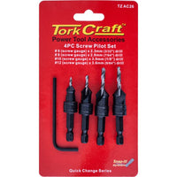 Tork Craft 4PC Screw Pilot & Countersink Drill Bit Set - Power Tool Accessories