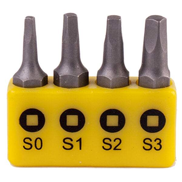 Square Recess Screwdriver Bit Set - 4 Piece (S0, S1, S2, S3) - 25mm Square Drive Bits
