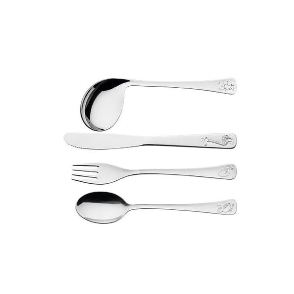 Tramontina 4Pc. Child'S Set, Stainless Steel. Knife, Fork, Spoon, Curved Spoon - 66970/010