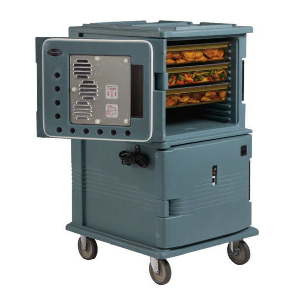 Cambro UPC 1600 Series Slate Blue Heated Food Cabinet on Wheels - Electric Front Loader for Catering