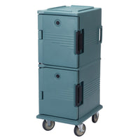 Cambro UPC Front Loader 800 Series - Slate Blue Insulated Food Carrier with Wheels | Two-Compartment Catering Equipment