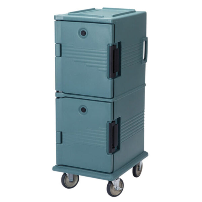 Cambro UPC Front Loader 800 Series - Slate Blue Insulated Food Carrier with Wheels | Two-Compartment Catering Equipment