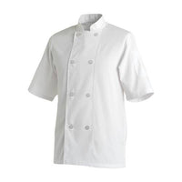 CHEF EQUIP Chefs Uniform Jacket - Basic Short Sleeve - White - Double Breasted - X Small - Poly Cotton