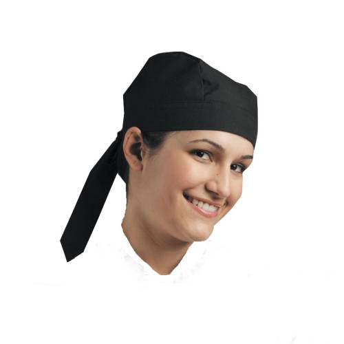 CHEF EQUIP Chefs Uniform - Scull Cap (Tie At Back) Black - UNI5013