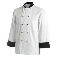 Chef Uniform Jacket Contrast Long Sleeve - Small - Black Collar Cuffs - Chavda.com