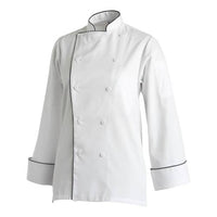 White Chef Uniform Ladies Jacket: Double Breasted, Long Sleeve. Professional Kitchen Apparel.