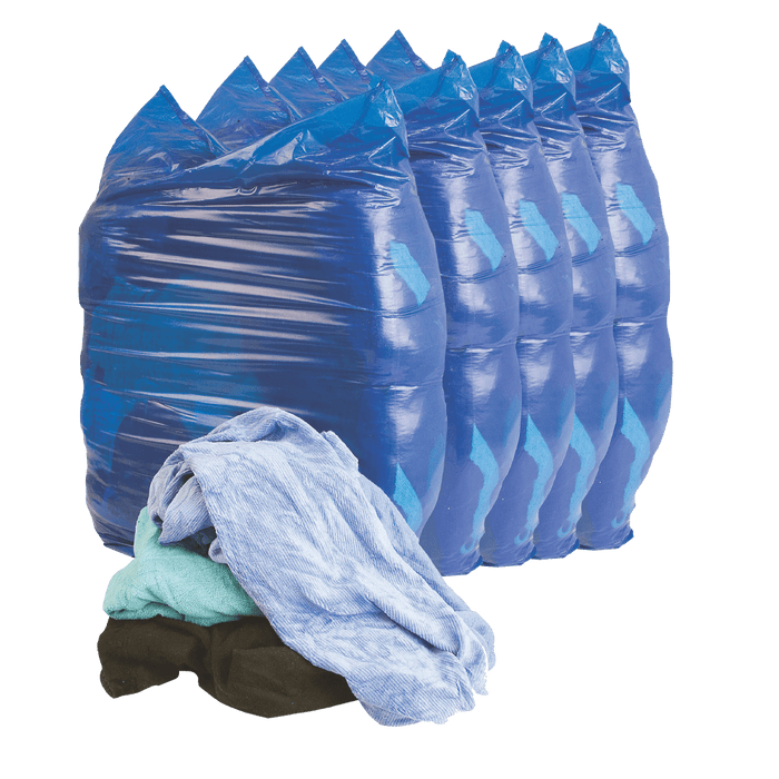 Waste Rags 5KG MTS Grade MCCW: Clean, Recycled Cleaning Cloths in Blue Plastic Bag