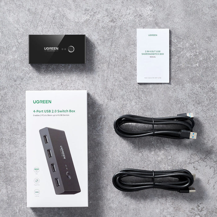 UGREEN USB 2.0 4-Port Switch Box, with 1.5m USB Cables