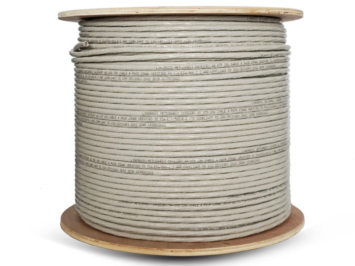 Linkbasic Cat6A UTP Cable - 305M Drum - Solid Grey Ethernet Networking Cable - High-Speed Data Transmission
