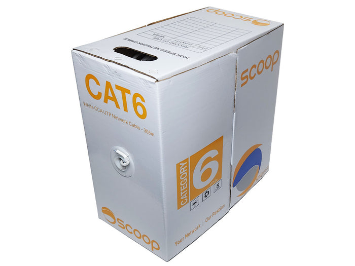 Scoop 305m Box Cat6 CCA White UTP Cable - UTP-6305CW