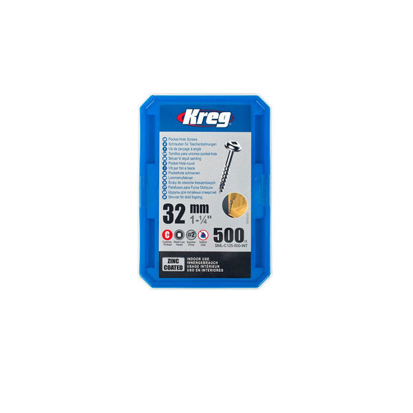 KREG ZINC POCKET HOLE SCREWS 32MM 1.25' #7 FINE THREAD MX LOC 100CT