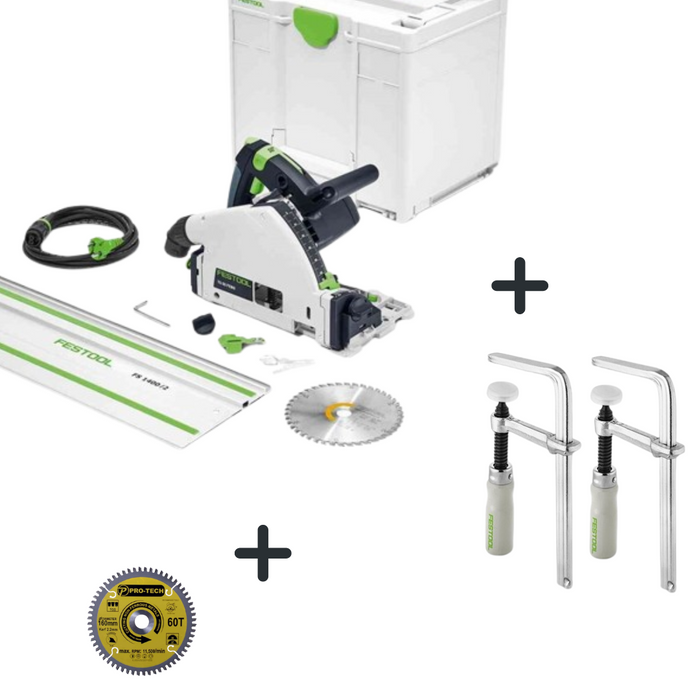 Festool Plunge cut saw TS 55 Kit + Free Pro-Tech Blade+ free guide rail clamp set - FES577010