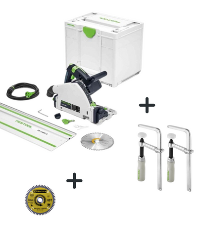 Festool Plunge cut saw TS 55 Kit + Free Pro-Tech Blade+ free guide rail clamp set - FES577010