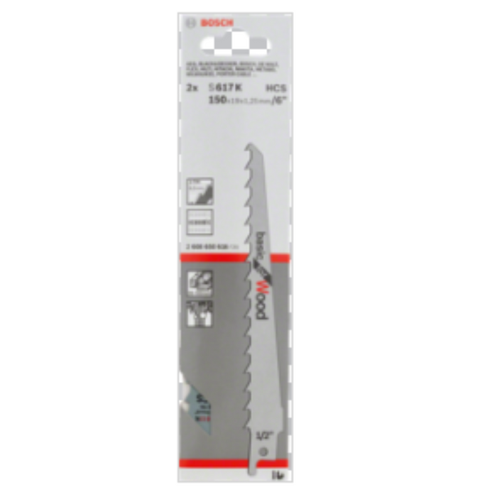 Bosch S617K Jigsaw Blade HCS Progressor for Wood 6 inch - 2 Pack. Wood Cutting Saw Blade for Jigsaws
