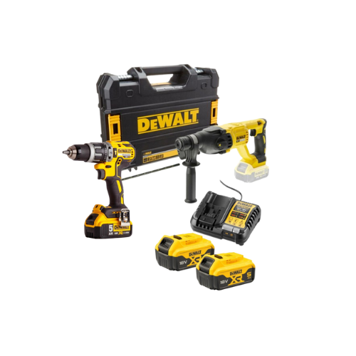 1 x HAMMER DRILL DCD796,1 x GRINDER DCG409VS, 2 x BATTERIES 18 V 5 AH,1 x CHARGER DCB1104, 2 x CARRY CASES TSAK - DWCOMBO85