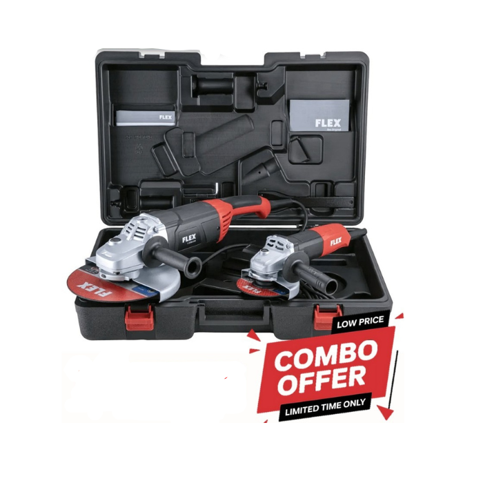 FLEX Angle Grinder Combo Kit – 2200W Large Grinder & L850 115 Small Grinder with Carry Case