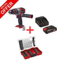 Einhell TP-CD 18 Li Brushless Cordless Impact Drill/Driver Combo Set with 33-Piece Bit Drill Nut M-Case and 18V 2.5Ah Power X-Change Starter Kit
