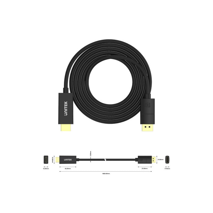 UNITEK 1.8M DP TO HDMI 2.0 4K CABLE (V1608A) - CAB-DP1.2-HDMI-1.8M