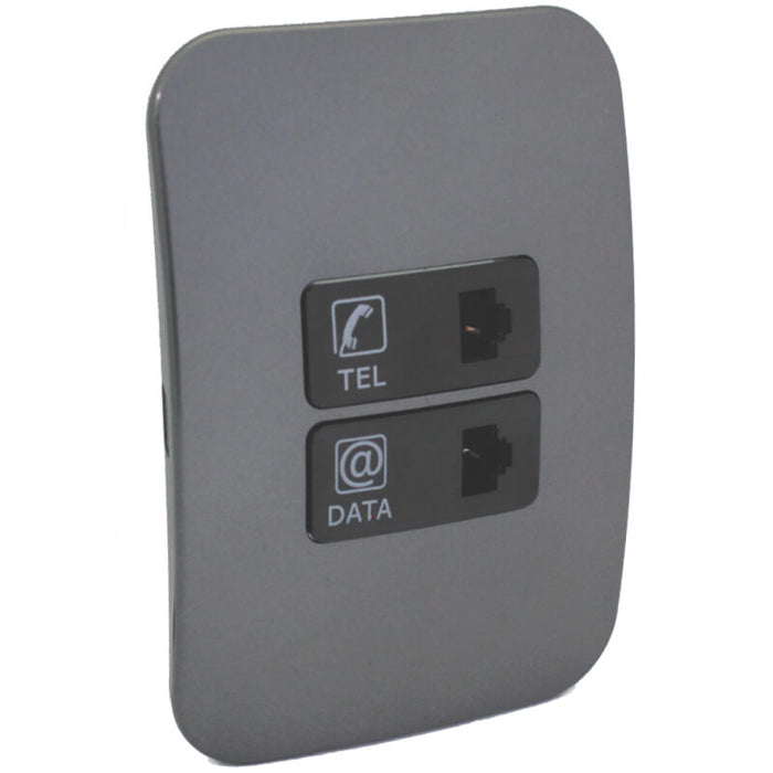 Major Tech Telephone & Data (Cat 6) Socket BK/GM (100mmx100mm) V3045CBGM