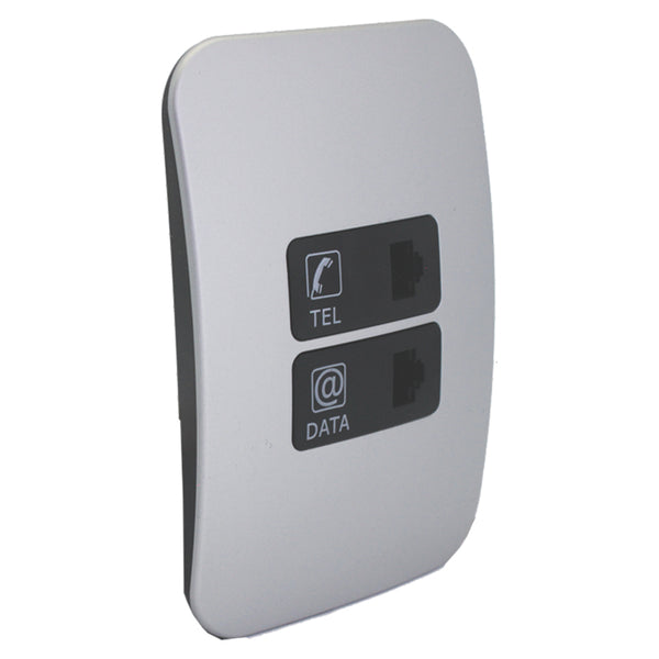 Major Tech Telephone & Data (Cat 6) Socket BK/SV (100mmx100mm) V3045CBSV