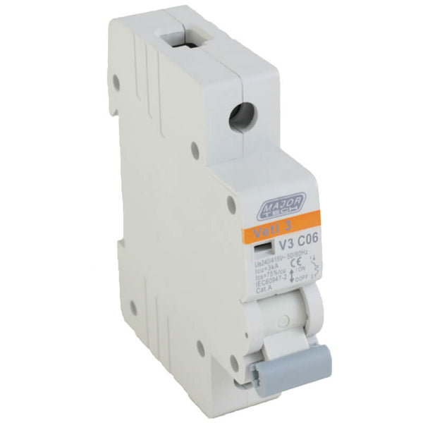 Major Tech 6A Single Pole MCB C-Curve 3kA (Blister Pack) V3C1P06BP