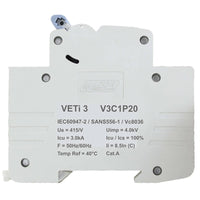 Major Tech 20A Single Pole MCB C-Curve 3kA V3C1P20