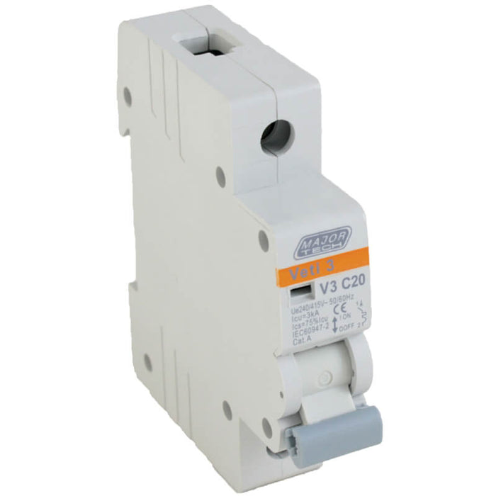 Major Tech 20A Single Pole MCB C-Curve 3kA V3C1P20