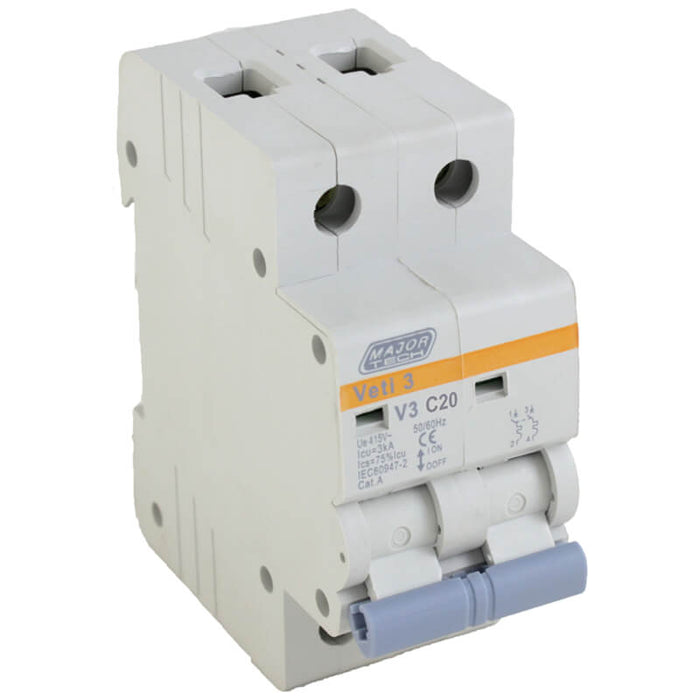 Major Tech 20A Double Pole MCB C-Curve 3kA V3C2P20