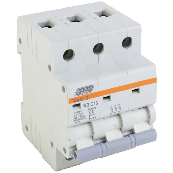 Major Tech 16A Triple Pole MCB C-Curve 3kA V3C3P16