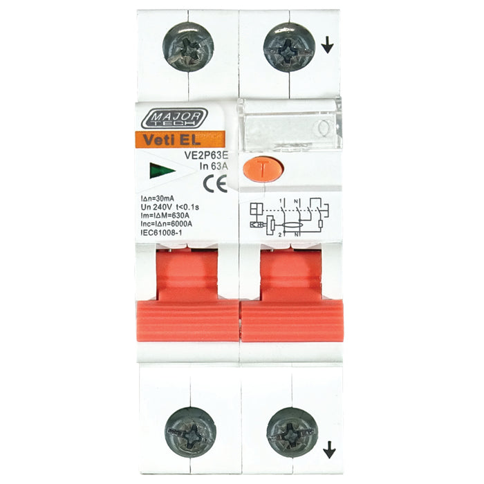 Major Tech 63A Double Pole Earth Leakage | VE2P63E - image 1