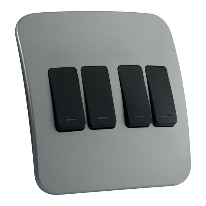 Major Tech Four Lever One-Way Switch BK/SV (100mmx100mm) Vertical VG111C4VBSV