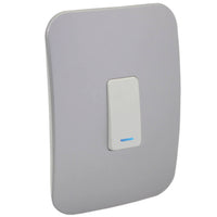 Major Tech One Lever One-Way Switch WT/SV With LED Locator (100mmx50mm) Vertical VL111C1VWSV