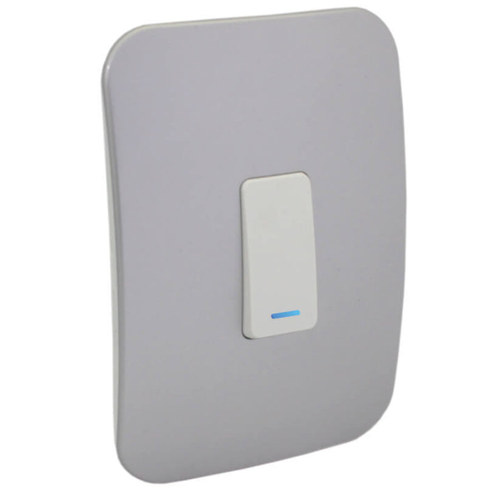Major Tech One Lever One-Way Switch WT/SV With LED Locator (100mmx50mm) Vertical VL111C1VWSV