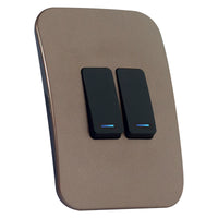 Major Tech Two Lever One-Way Switch BK/BZ With LED Locator (100mmx50mm) Vertical VL111C2VBBZ