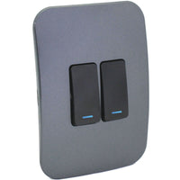 Major Tech Two Lever One-Way Switch BK/GM With LED Locator (100mmx50mm) Vertical VL111C2VBGM