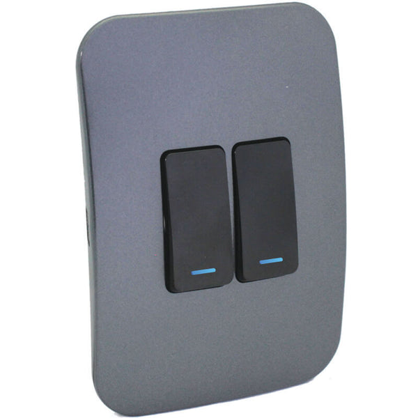 Major Tech Two Lever One-Way Switch BK/GM With LED Locator (100mmx50mm) Vertical VL111C2VBGM