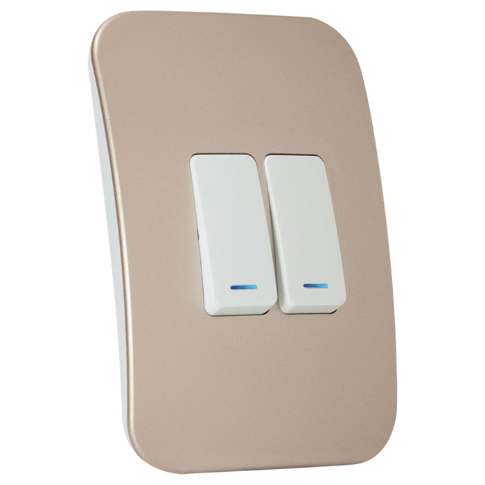 Major Tech Two Lever One-Way Switch WT/CN With LED Locator (100mmx50mm) Vertical VL111C2VWCN