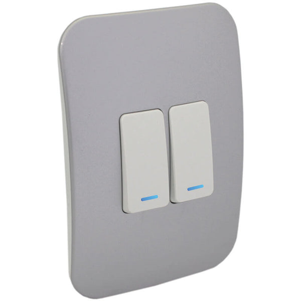 Major Tech Two Lever One-Way Switch WT/SV With LED Locator (100mmx50mm) Vertical VL111C2VWSV