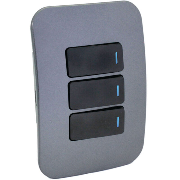Major Tech Three Lever One-Way Switch BK/GM With LED Locator (100mmx50mm) VL111C3HBGM