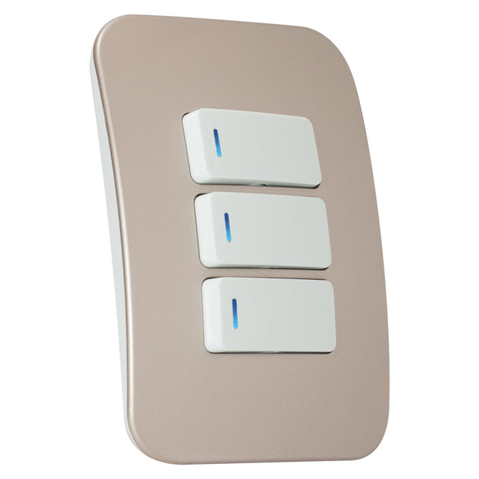 Major Tech Three Lever One-Way Switch WT/CN With LED Locator (100mmx50mm) VL111C3HWCN